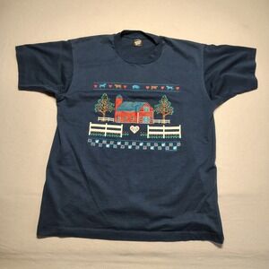 Vintage 90s Screen Stars Best T-Shirt XL Navy Cotton Endless Designs Barn Farm